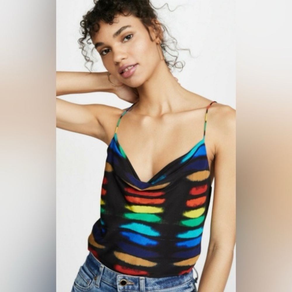 ALICE + OLIVIA
Harmon Drapey Silk Rainbow Stripe Tank Top medium